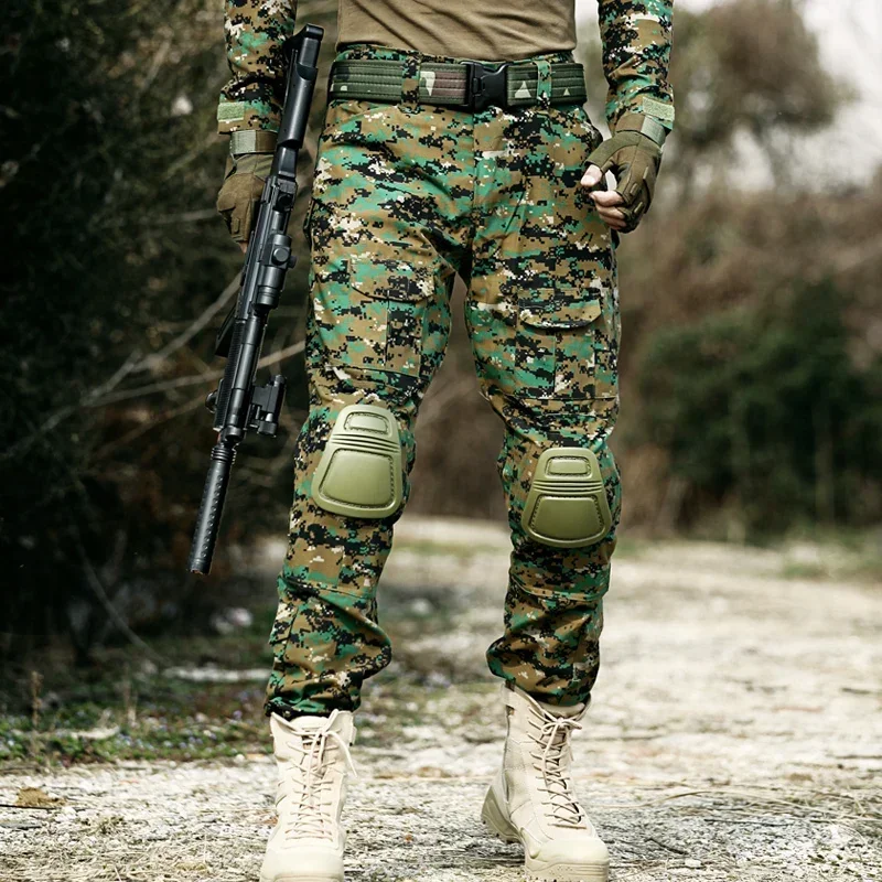 Men Hunting Pants with Knee Pads Airsoft Tactical Cargo Pants Hiking Pants Trousers Paintball Clothing