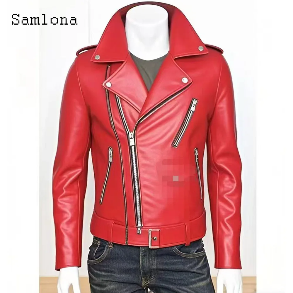 

Plus Size 5xl Mens Pu Leather Jackets Autumn Casual Motorcycle Jacket Black Red Faux Leather Coats Sexy Multi-Zippers Overcoats