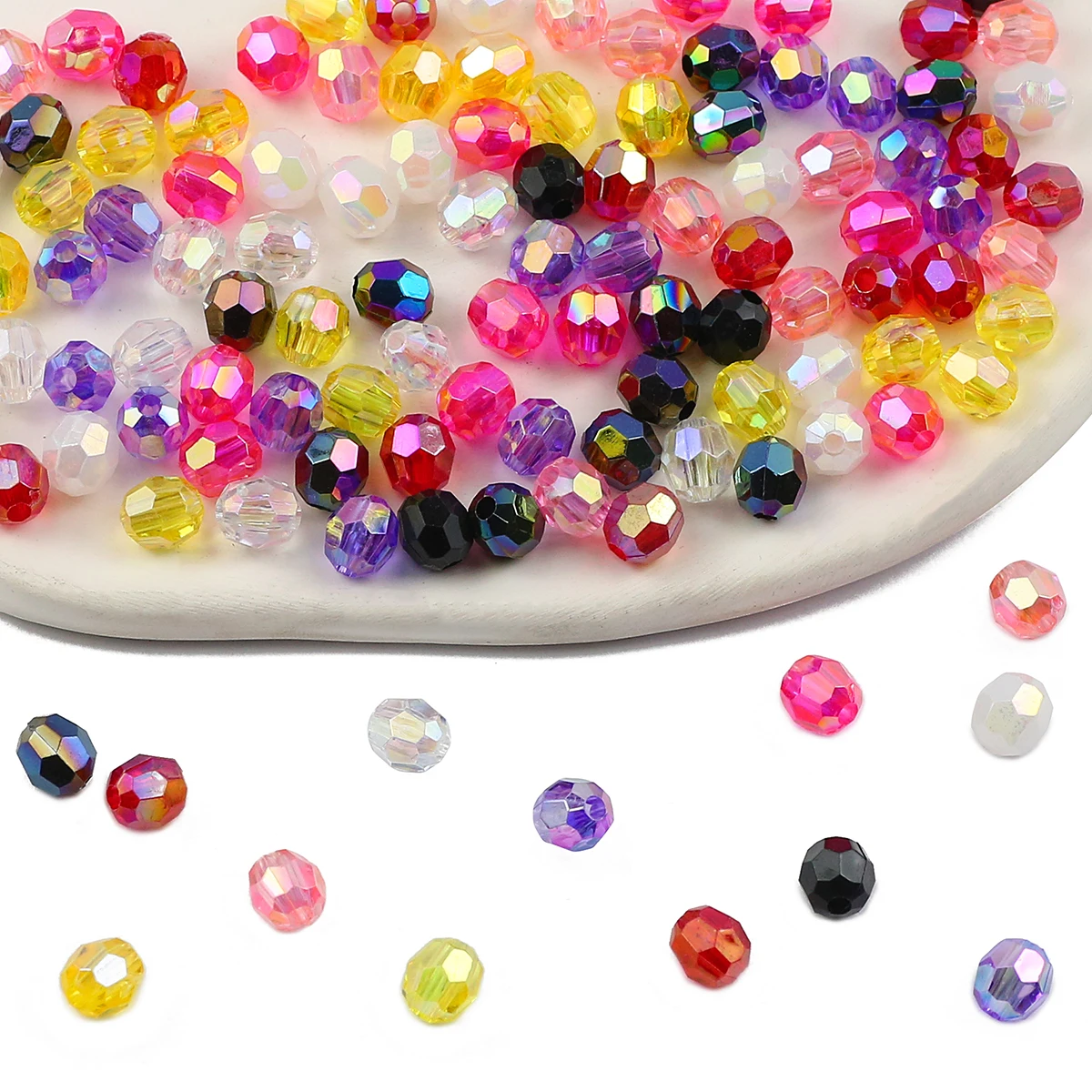 8mm100pcs Colourful Faceted Round Crystal Beads Spacer Loose Beads For DIY Jewelry Charms Making Bracelets Necklaces Accessories