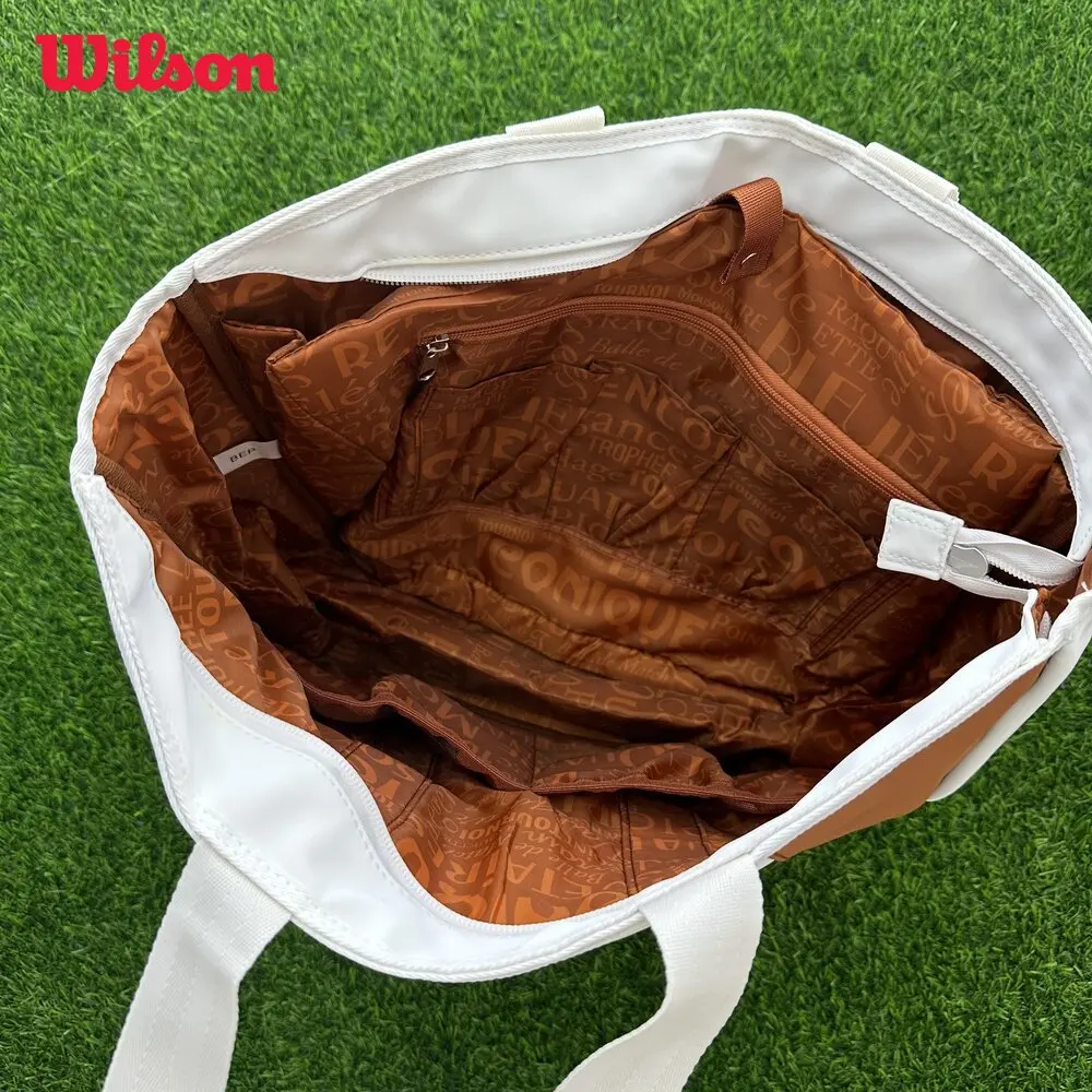 Wilson 2024 Roland Garros Tote Tennis Racquet Bag Match Team Light Sports Tennis Bag for Racket With Fleece-Lined Pocket Beige