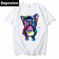 New Fashion Men O-Neck Active French Bulldog Watercolor Print unisex streetwear white Hip Hop Geek Short Sleeve T Shirts