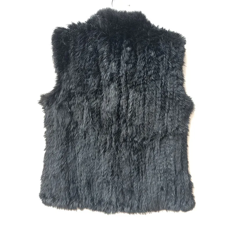 2023 Winter Black Knitted Real Rabbit Fur Vest Women Thick Fashion Sleeveless Warm Genuine Rabbit Fur Gilet