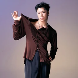 Winter Male Rumba Latin Dance Wear Men'S Long Sleeved Latin Dance Shirt Adults National Standard Ballroom Dance Tops SL11636