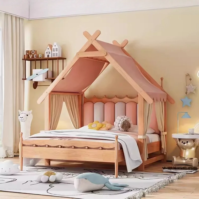 

Children's tree house bed red oak solid wood children's bed soft by fairy shell house tent girl princess adult bed