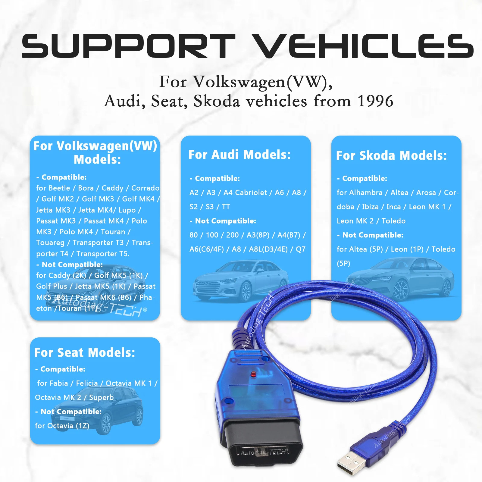 Fits VAG KKL 409.1 OBD2 USB Cable,Diagnostic Software for VAGKKL+FIATECUSCAN fits VW/Audi Car ECU Scan Tool with 4-Way Switch