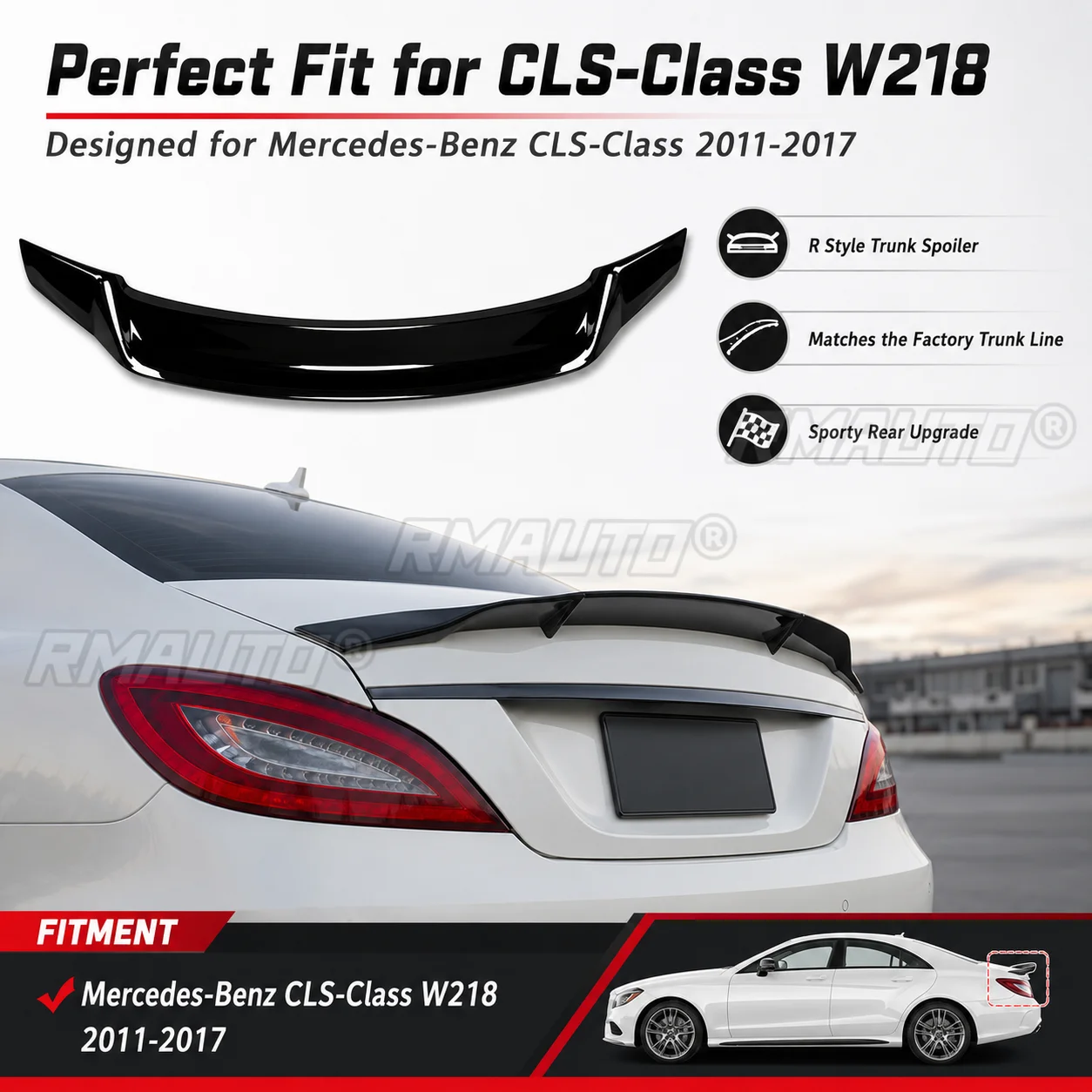 R Style Rear Trunk Spoiler Wing Gloss Black Carbon Look For Mercedes-Benz CLS-Class W218 2011-2017 Car Accessories