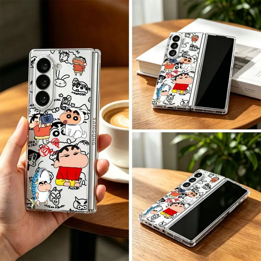 Hard Phone Cover Case for Samsung Galaxy ZFold7 ZFold3 Z Fold 7 6 5 4 3 ZFold4 ZFold5 ZFold6 Shark Crayon Shin Chan