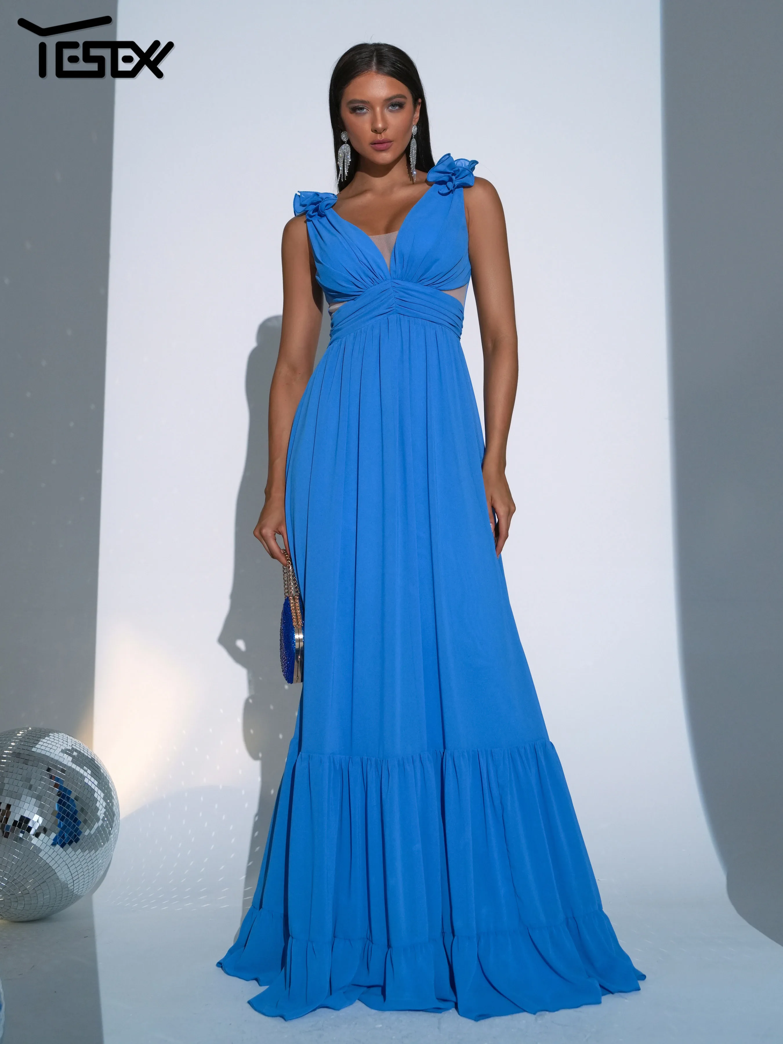 Yesexy 2024 Blue Church Dress Elegant Beautiful V Neck A Line Prom Party High Quality Luxury Evening Prom Dress