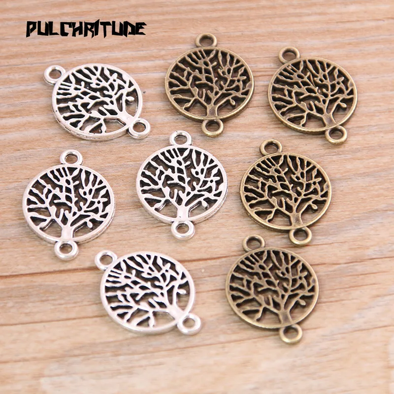 

20PCS 16*23mm New Product Plant Tree Connectors Two Color Plated Pendants Jewelry Making DIY Handmade Craft