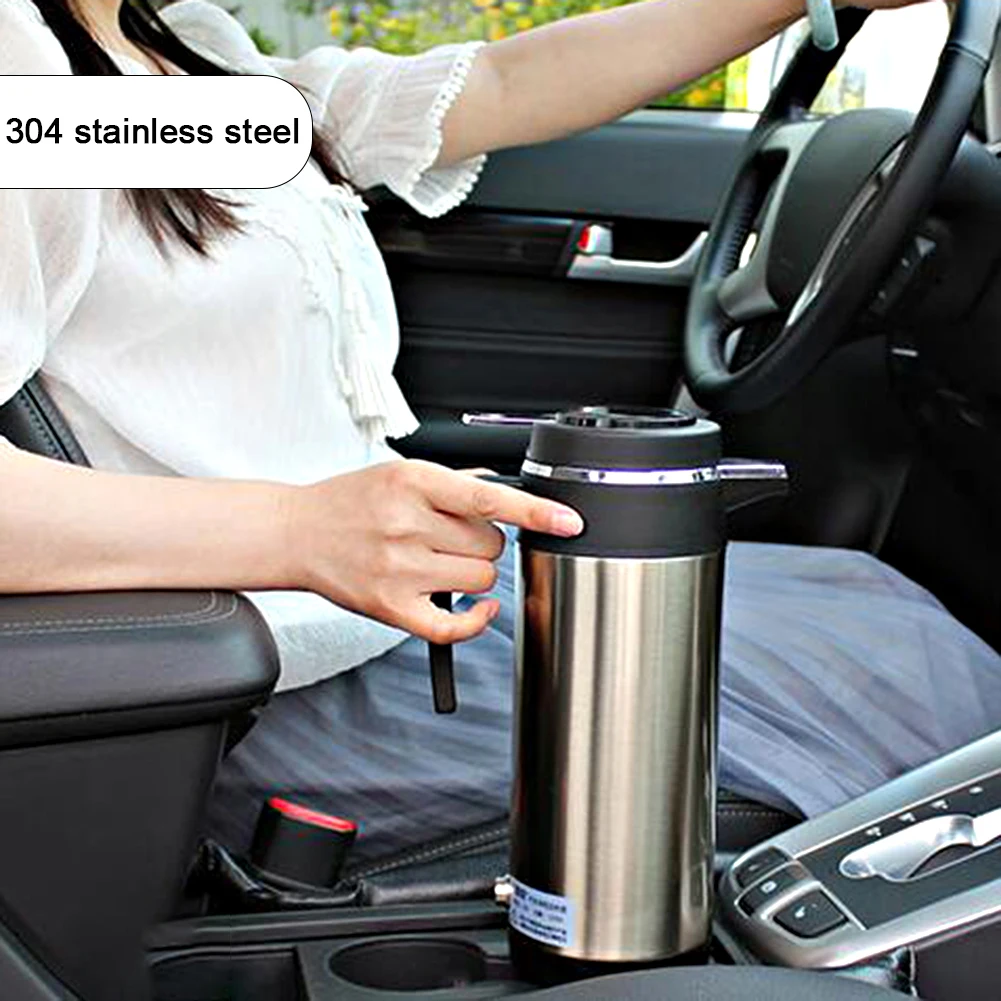 12V/24V 1200 ML Electric Heating Cup Kettle Stainless Steel Water Heater Bottle Auto Shut Off Fast Boiling Kettle for Travel Car