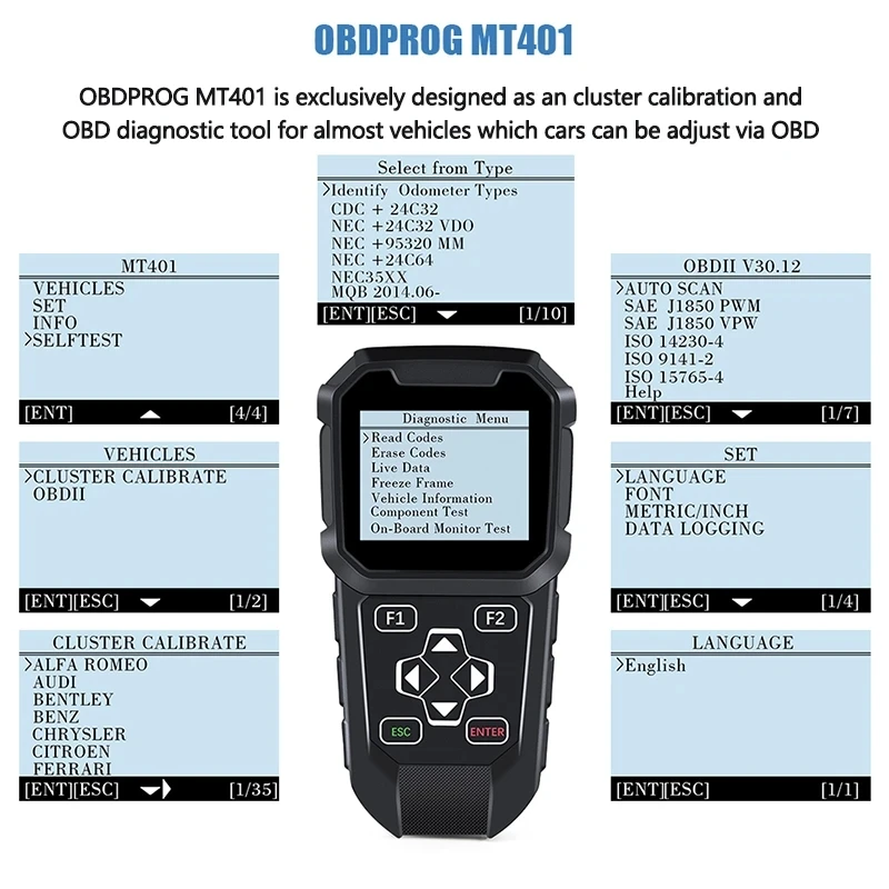 2024 New OBDPROG MT401 OBD 2 Cluster Calibration Tool OBD2 Car Scanner Instrument Correction Adjustment Use No Need Internet