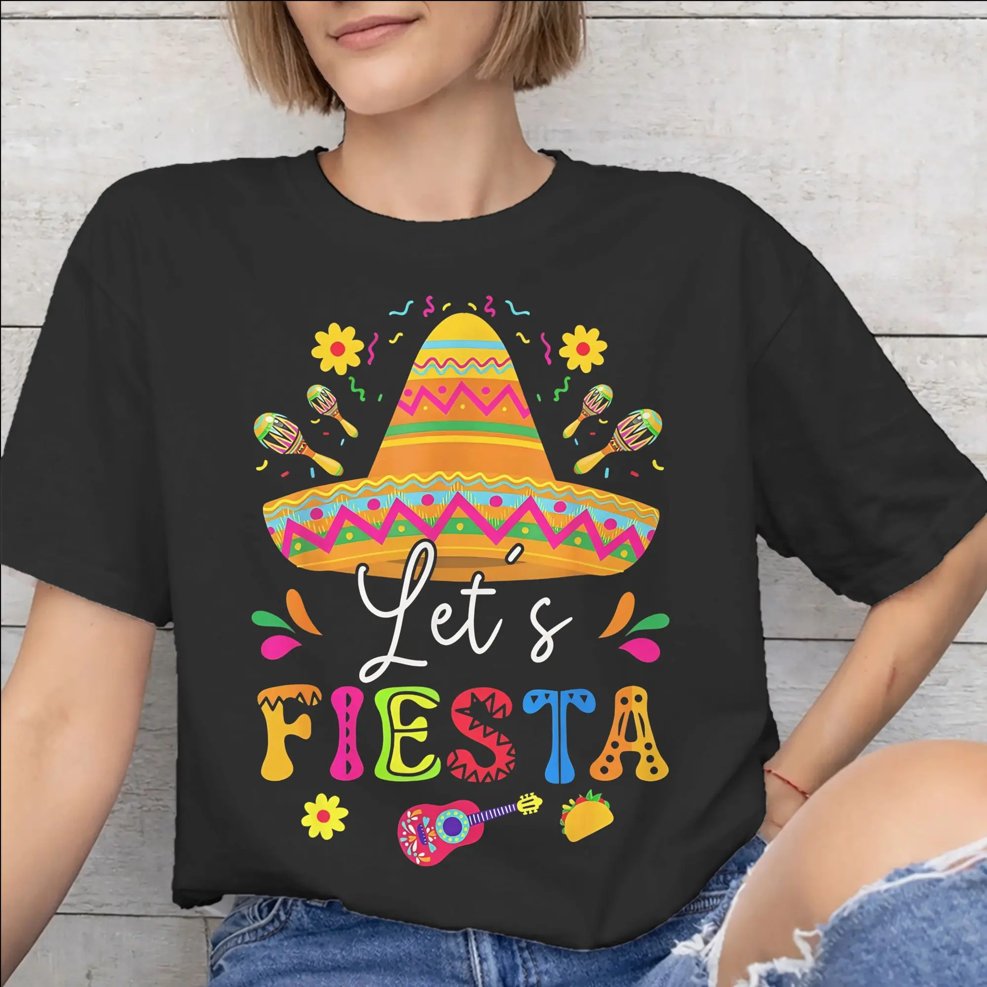 Summer Let's Fiesta Cinco De Mayo  T Shirt For Unisex  Pure Cotton Tee Shirt Short Sleeve Clothing