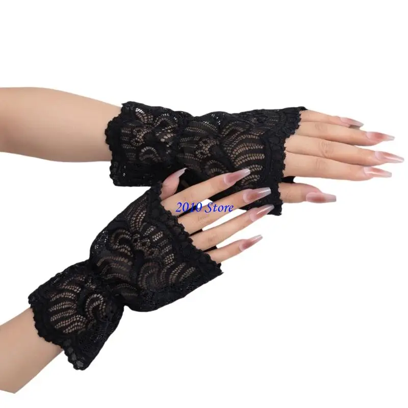 F3MF Mangas encaje huecas Guantes puños desmontables Cubierta a mano Accesorio decorativo brazo transpirable