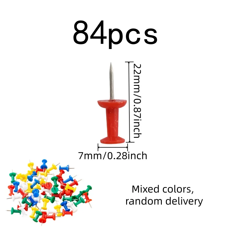 84 pcs Bulletin Board Pins, DIY Craft Display, Easy Finger Push Grip, Sharp Steel Pin Point, Multipurpose
