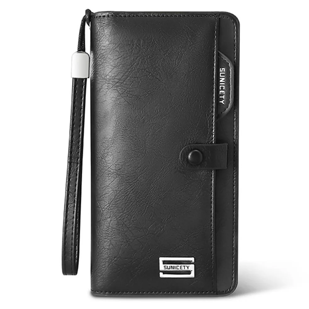 

PU Leather Wallet RFID Blocking Large Capacity Long-Style Zipper Buckle Around Travel Wristlet Bags Man Wallet Phone ID Card Bag