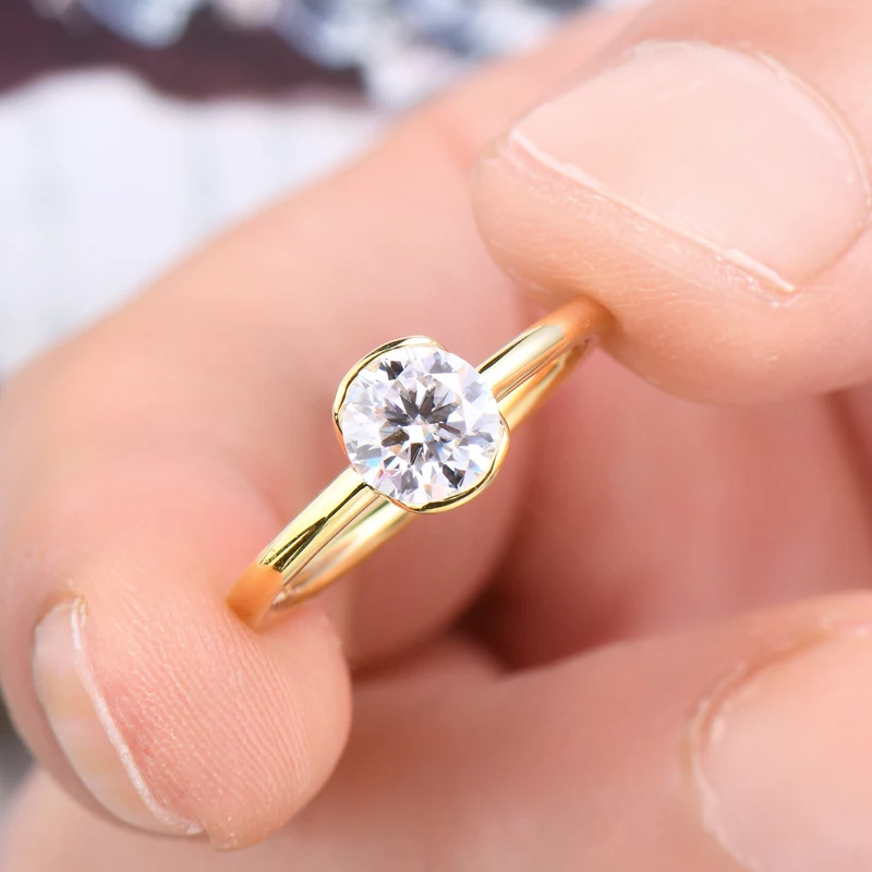 Lnngy 6,5 MM 1CT Half Bezel Moissanit Ring für Frauen S925 Sterling Silber Solitaire Verlobungsring Zertifizierter Schmuck Geschenk – Detail 17