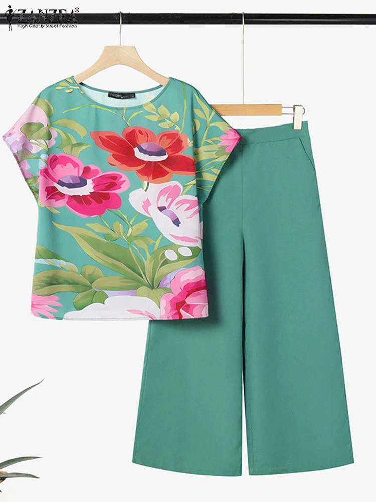 

ZANZEA Summer Bohemain Macthing Sets Women Printed Tracksuits O Neck Short Sleeve Blouse Trousers Suits 2PCS Holiday Outfit 2025