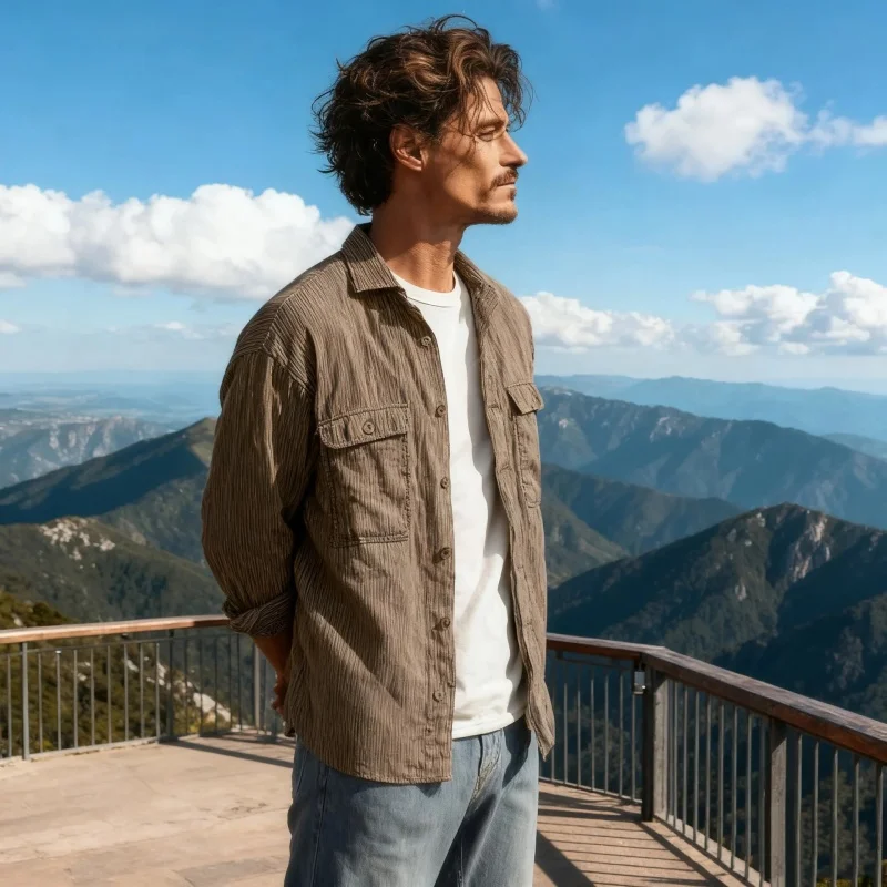 Camicia a maniche lunghe da uomo, moda di alta moda, casual e ampia, cardigan abbottonato taglie forti, camicia sportiva a righe da uomo