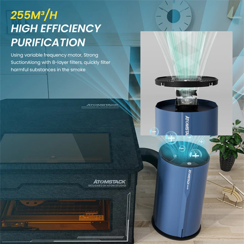 Atomstack D2 Air Purifier for Laser Engraver Smoke Filter Low Noise Activated carbon HEPA filters 99.97% High Purification