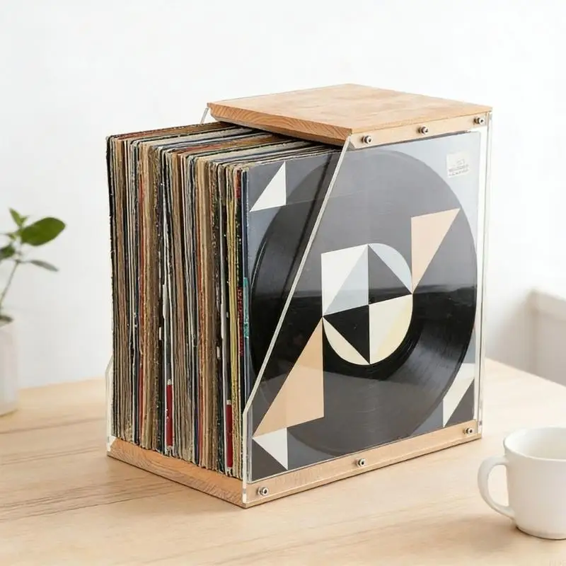 

Stylish And Acrylic Storage Case Perfect For Organizing Albums Books And Magazines Wooden Record Rack F19E