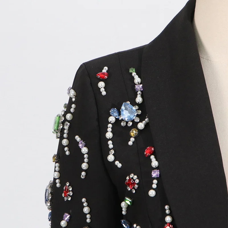HKSH خريف جديد إمرأة عصري شارع العليا أنيق شيك كم طويل زر واحد سليم صالح رصع الماس الملونة السترة HK8453