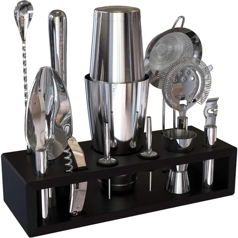 

13-Piece Boston Cocktail Shaker Set Stainless Steel Mixology Bartender Kit With Stand For Home Bar Cocktail Set Laser Engraved