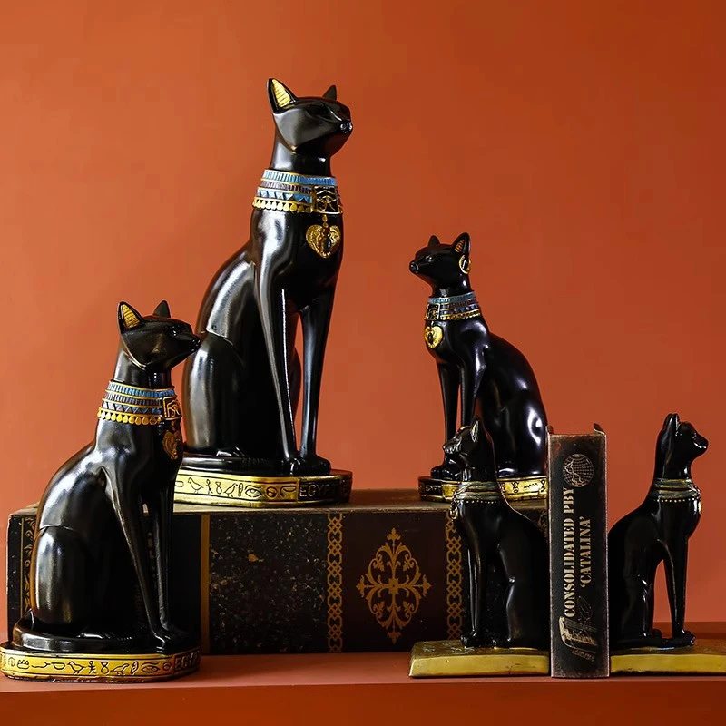 Creative Egyptian Cat Goddess Bastet Resin Statue Bookend Home Decoration Anubis Sphinx Sculpture Candlestick Art Ornaments Gift