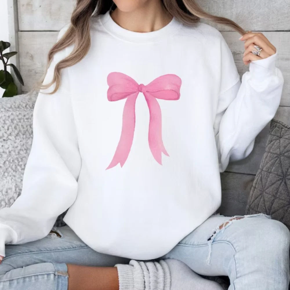 2024 New Pink Bow Cute Printed Sweater Kawaii Clothing Women\'s Winter Sweater Autumn Fashion Women\'s Clothing