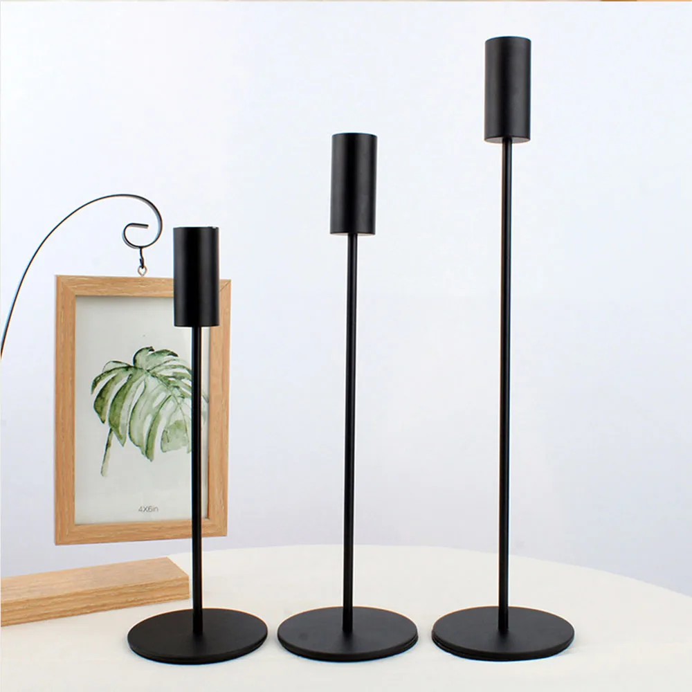 Wholesale Candlestick Nordic Luxury Vintage Metal Candle Holders for Christmas Candle Stick Black Plating Metal Candle Holders