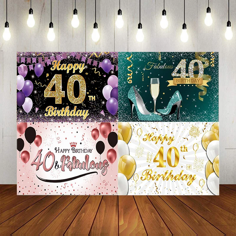 

Glitter Purple Balloons 40th Birthday Party Backdrop Happy Background Cake Table Photography Banner Decoration Poster Party