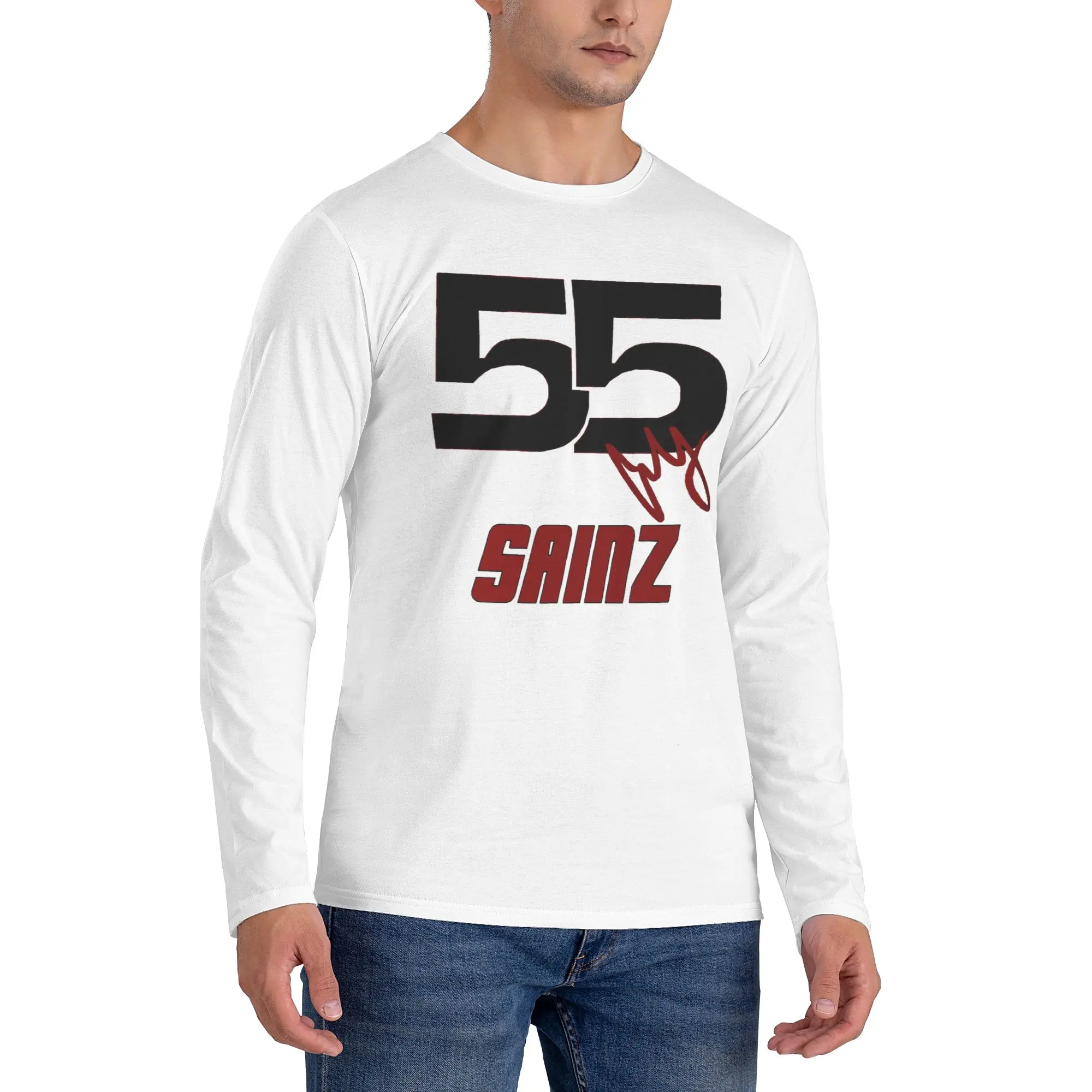 

Carlos Sainz Jr F1 Signature Graphic Dark Men's Long Sleeved T-shirt Breathable Round Neck T shirts Spring and Autumn Men tops