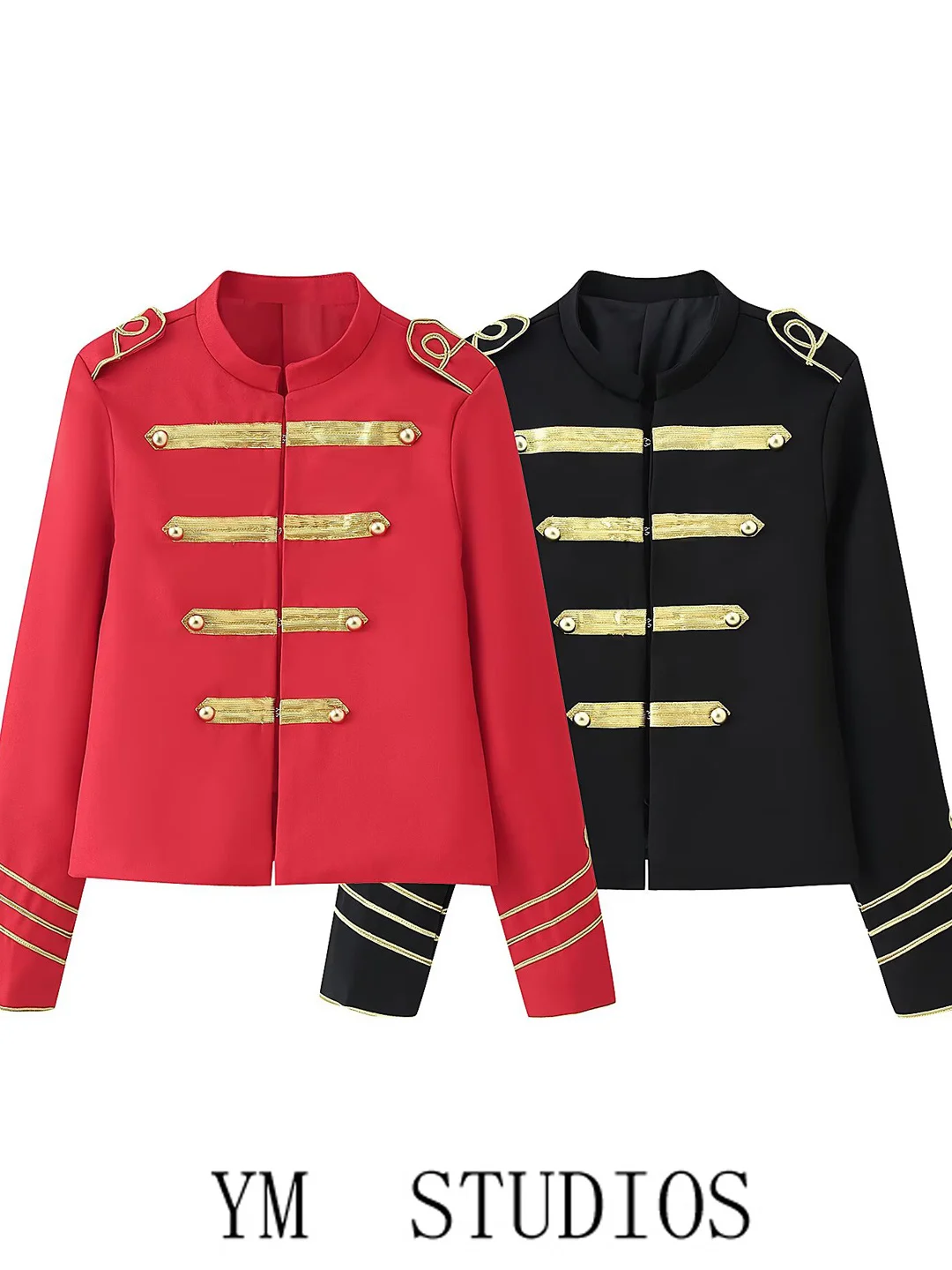 Women's Fashion Short Jacket Autumn Wear Stand Collar Button Decorative Hong Kong Style Retro Coat Polyester Fiber Long Sleeve