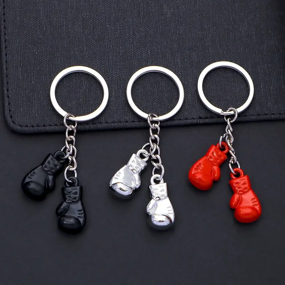 Cute 3D Boxing Gloves Keychain Mini Metal Fitness Boxing Key Ring Car Keys Trinket Bag Backpack Decor Sport Pendant Boxer