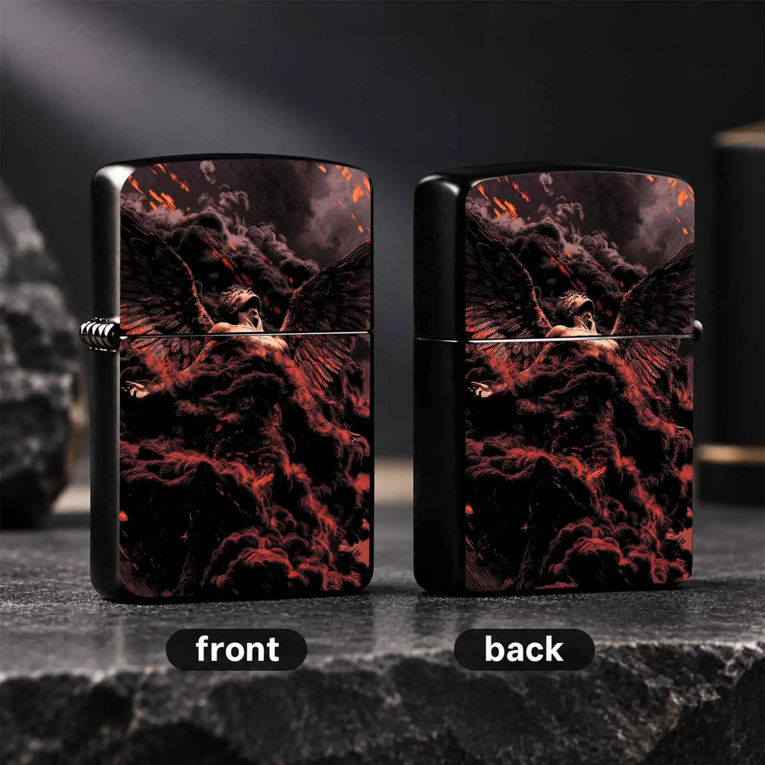 Vintage Dark Fallen Angel Themed Lighter, Retro Mythological Art Aesthetic Portable Igniter, Cool Unique Stylish Accessory, Practical Daily Carry Item, Exquisite Creative Gift For Friends, Suitable For All Occasions Gorgeous Decorative Coll