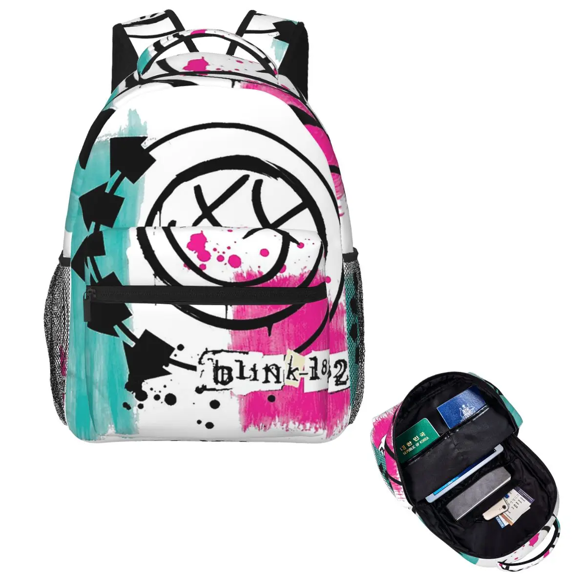 Blink 182 Punk Smile Backpack Hot Sale Daypack Large Capacity Boys Girls BookBag School Bag Shoulder Bags for Men Women