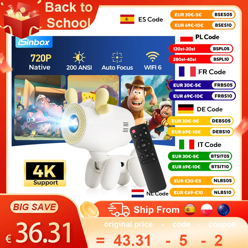 Proiettore iSinbox A8 Android13 200ANSI Native 720P Supporto 4K Proiettore portatile intelligente Proiettore per raggi video Home Cinema all'aperto