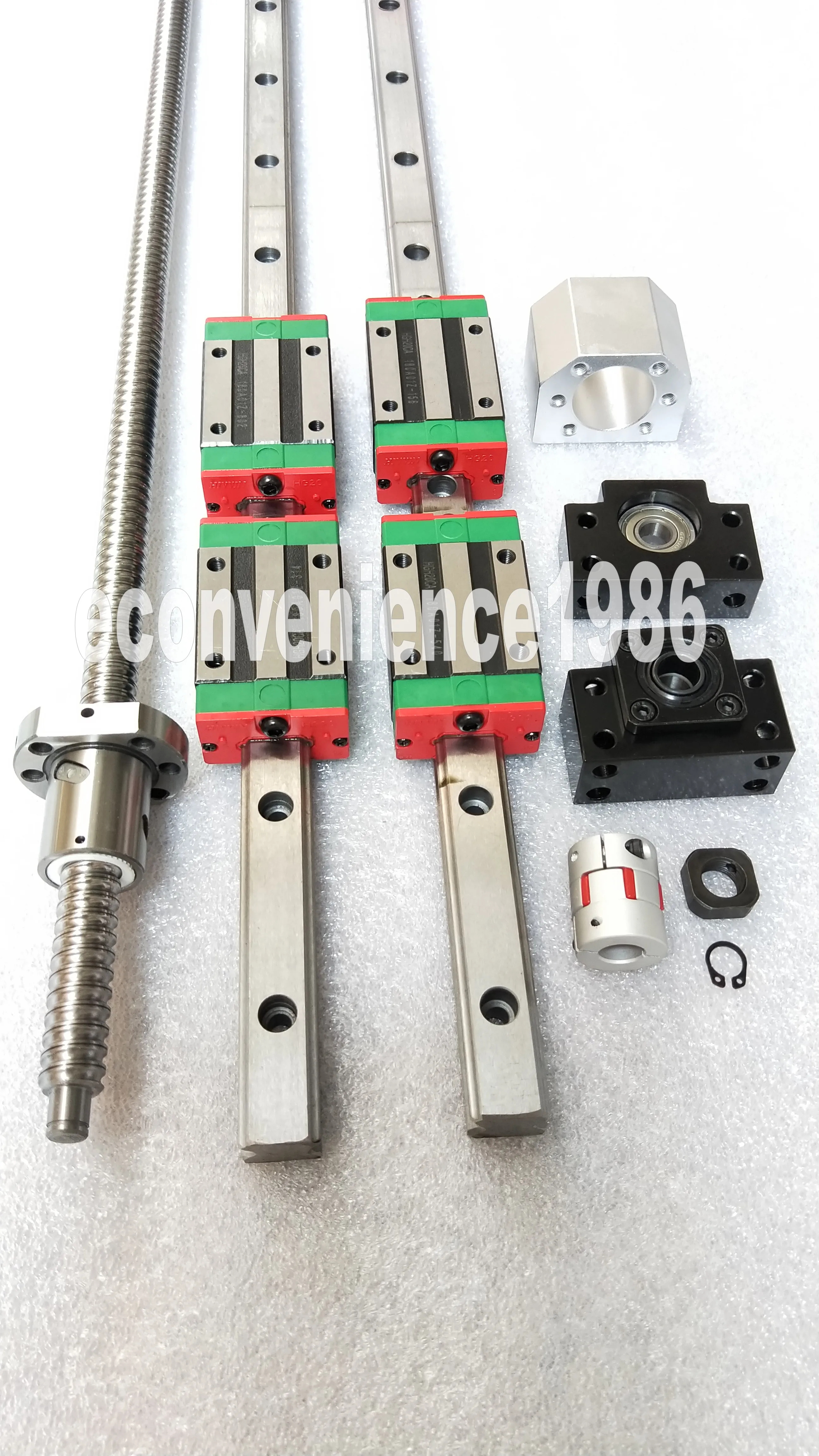 2 Pcs HGR15 200mm to 1500mm Linear rail & RM1204/1604/1605/1610/SFE1616/SFU1605L Ballscrew+ BF/BK & Coupling Kit