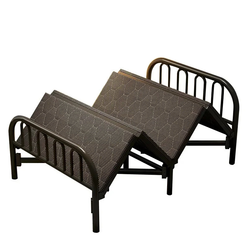 Modern Double Folding Iron Bed Single Family Adult Bed with Hard Board Dormitory