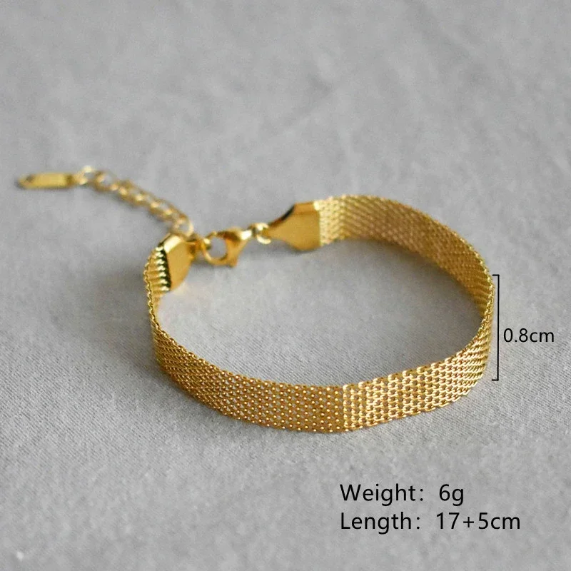 女性と男性のためのステンレス鋼のブレスレット,金の色,メッシュ,リンク,ハンドチェーン,ジュエリー