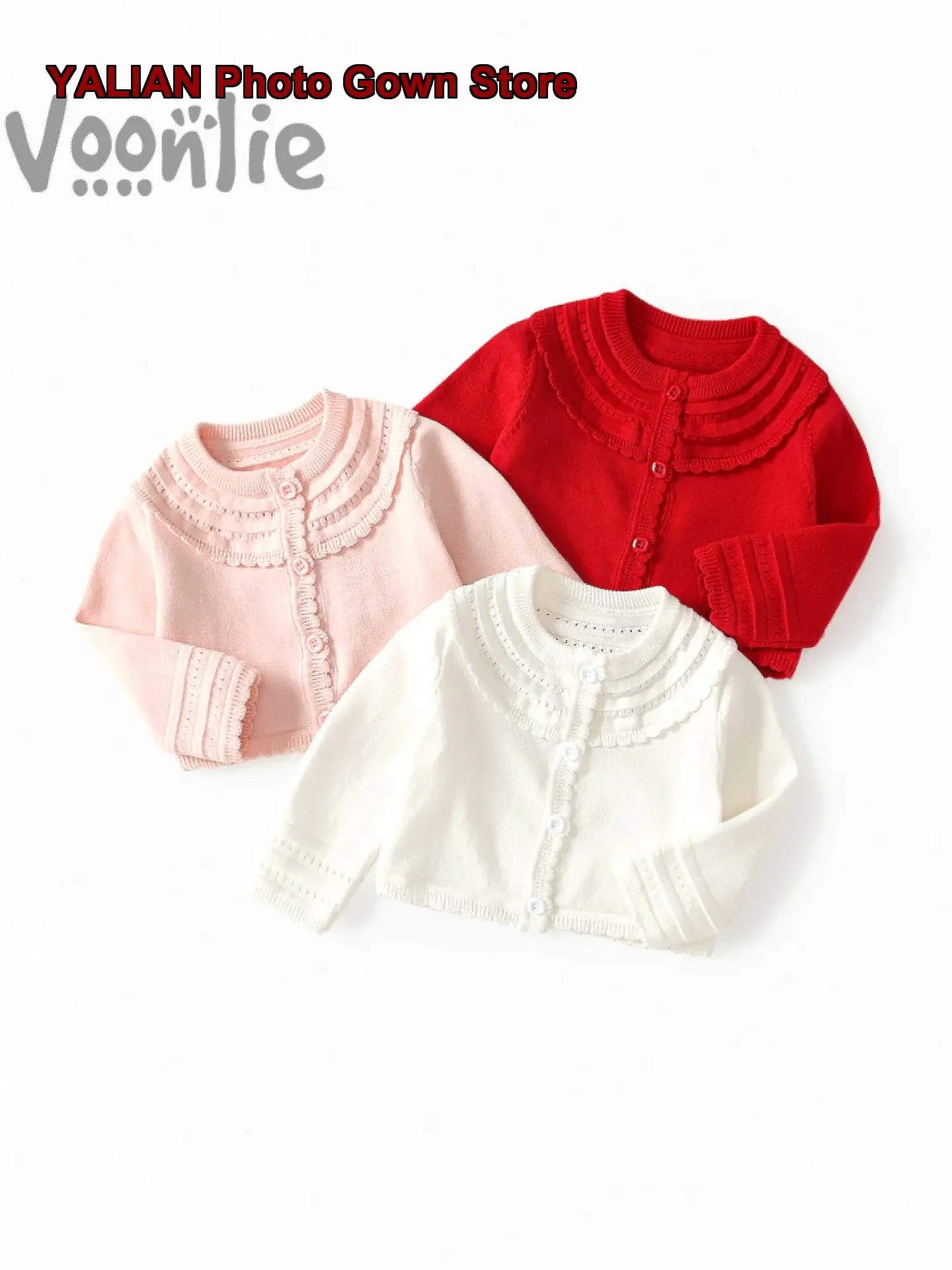 Fanlie Girls Knit 2026 Spring Autumn Stylish Red Cardigan for Children Kids