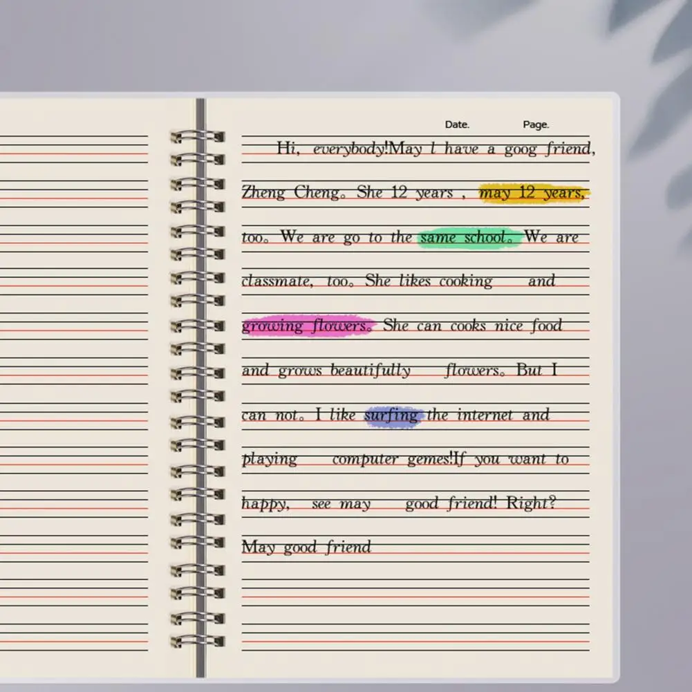 영어 쓰기 책 학생 문구 A5/b5 트윈 와이어 바인딩 영어 공책, 글쓰기용 눈 보호 80 장 포함
