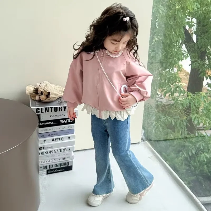 Girls' Spring Lace Baseball Jacket 2026 New Children's Style Western Fashionable Coat for Girls' Baby Spring Top