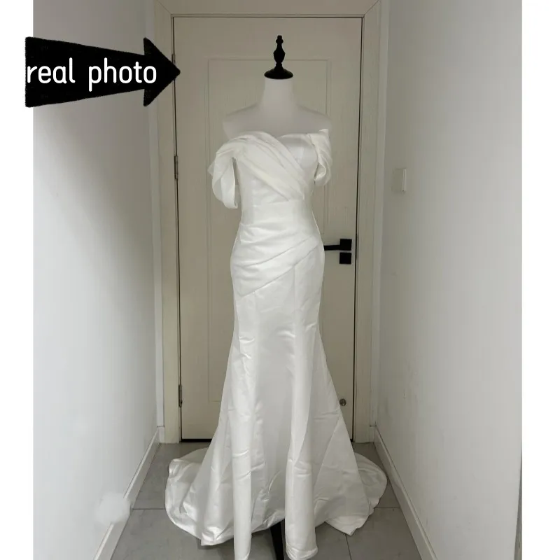 New Mermaid Wedding Dresses Withtrain Elegant Boat Neck Sexy Backless Bridal Dress Satin Simple Vestidos De Novia Customized