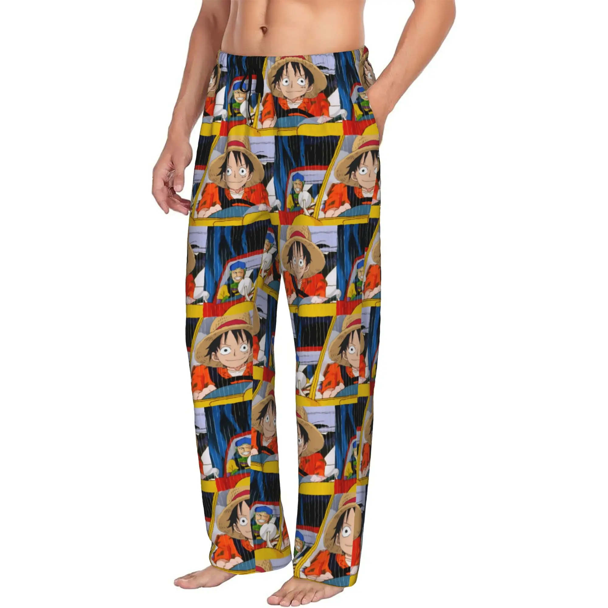 

Custom Anime One P-Pieces Luffy Pajama Pants Sleepwear Men Elastic Waistband Sleep Lounge Bottoms with Pockets