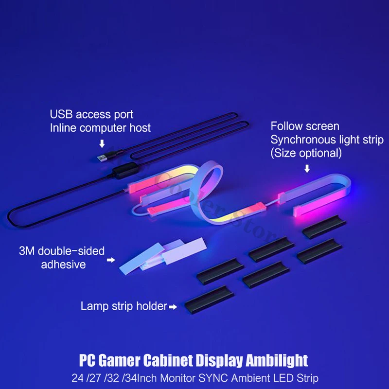 Desktop Computer Monitor SYNC RGB Light, E-Sport Room Renovation LED 16 Million Colors Music Ambient For 24 27 32 34inch Display