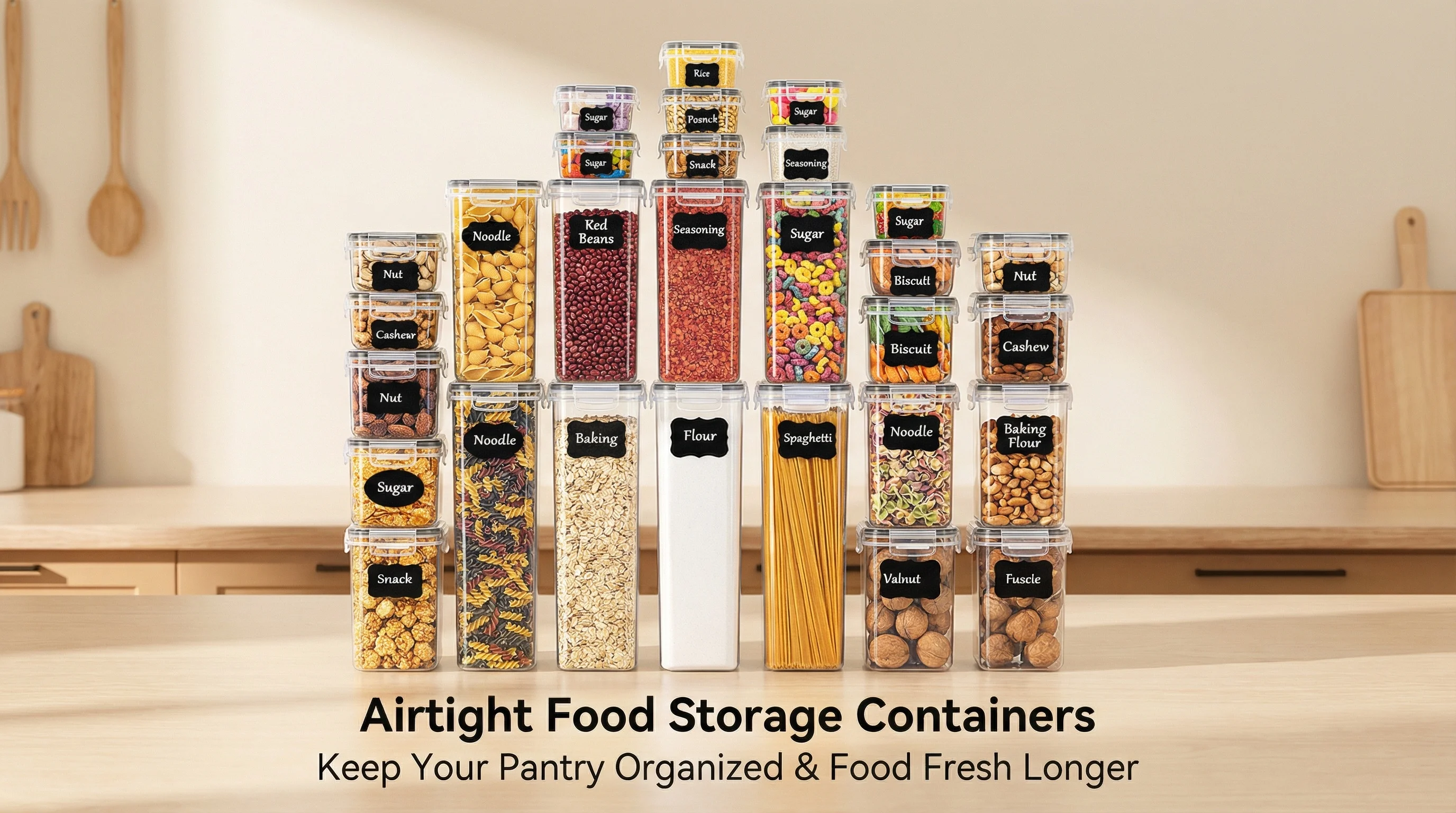 Vorratsdosen mit Deckel luftdicht 25er Set – BPA-freie Aufbewahrungsbox Küche für Mehl, Müsli, Zucker, Spaghetti & Nudeln, stapelbare Vorratsbehälter 2,8L/2,0L/1,4L/0,8L, spülmaschinenfest – Detail 3