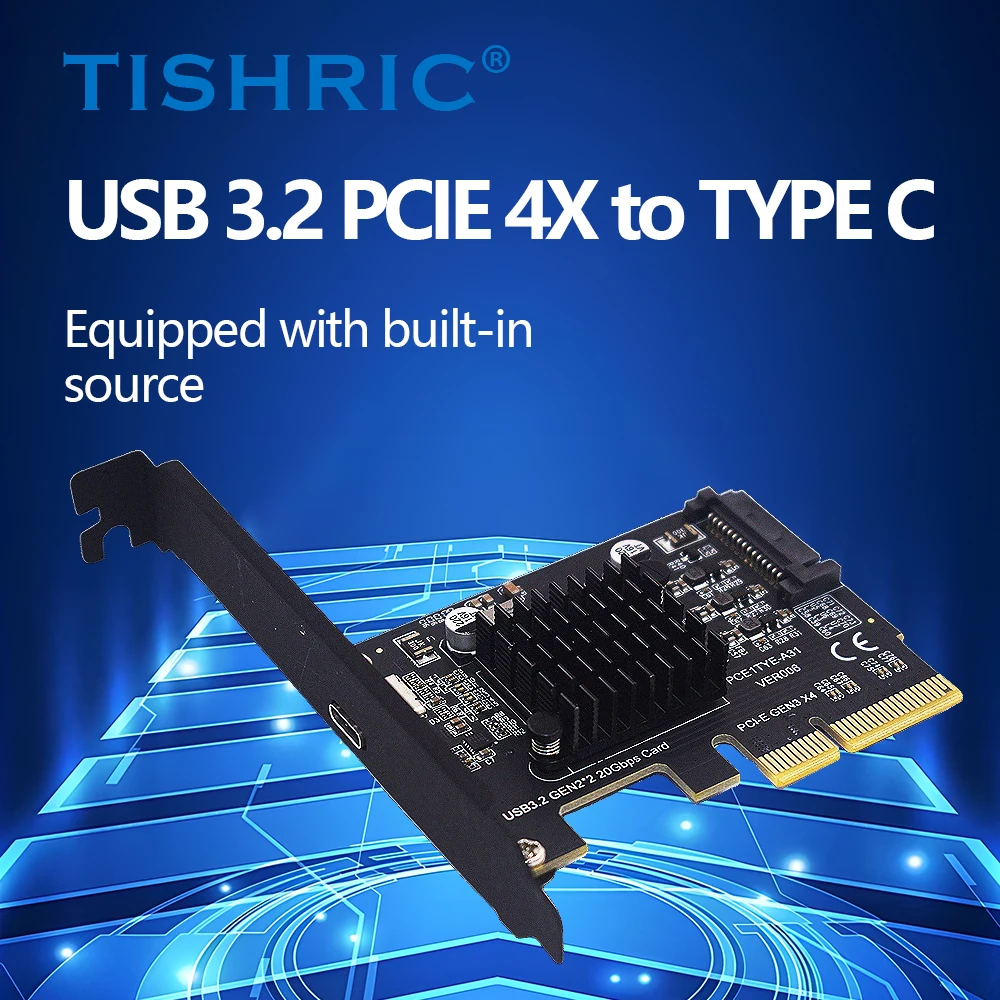 

Плата-адаптер TISHRIC PCI-E SATA 4/8/16x на Type-c, плата-контроллер с полной скоростью USB3.2 Gen2, 20 Гбит/с, чип AMS3242 для ПК, Windows/Linux