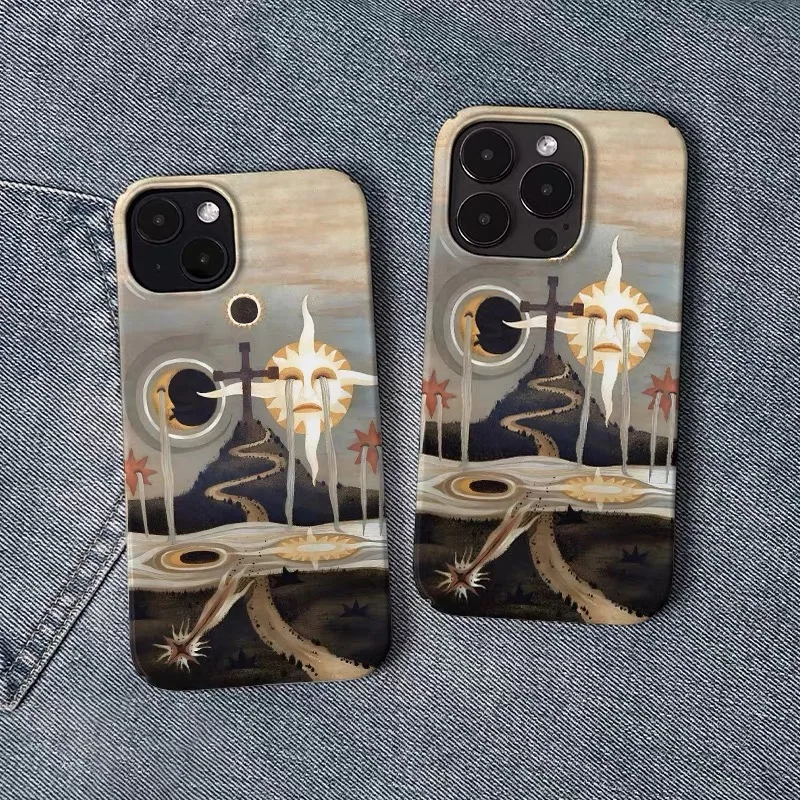 لوحة زيتية صفراء: حافظة هاتف The Path of The Sun لهاتف IPHONE 17 Air 16E 15 PROMAX 14 Plus 13 12 MINI 11 XR غطاء هاتف أكريليك #3