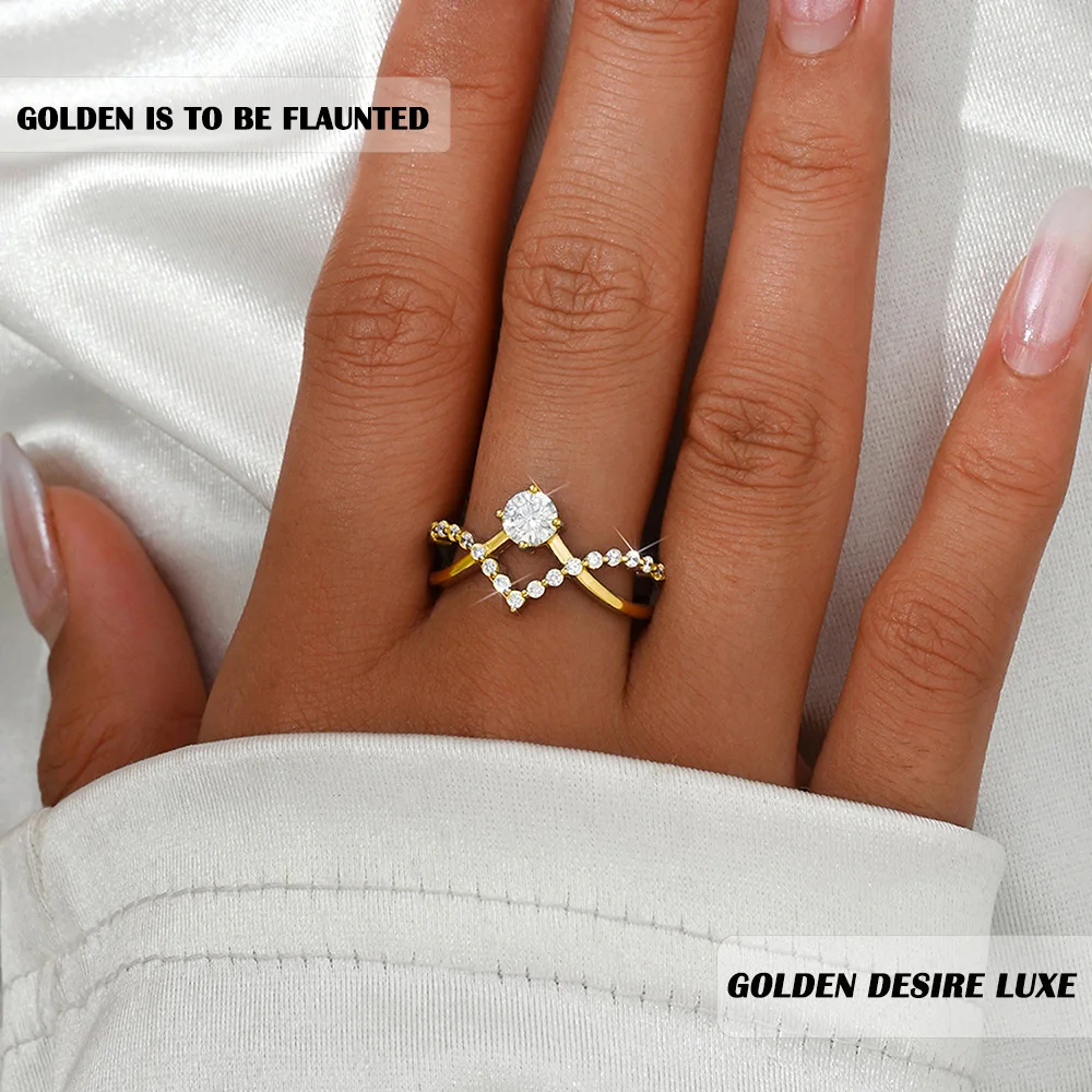 خاتم مويسانيتي 0.5 قيراط من الفضة الإسترليني عيار 925 مطلي بالذهب عيار 18 قيراط نمط فريد مفتوح للنساء هدية للحفلات يأتي مع شهادة GRA #3