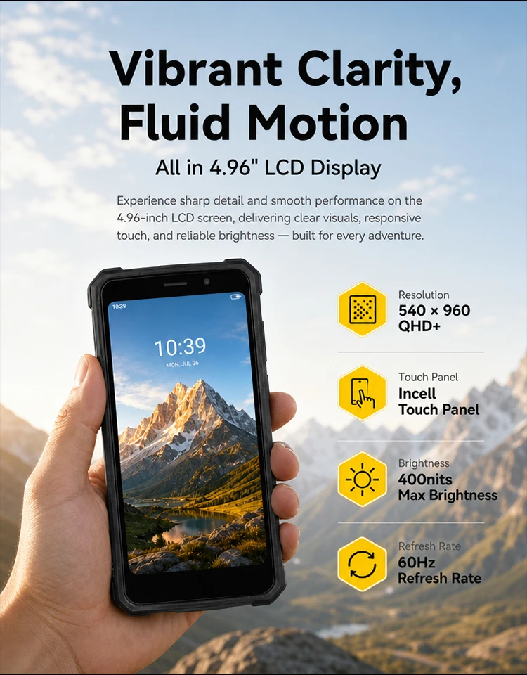 YACDELO ROCK V1 Mini Smartphone Compact Size 4.96' Display 3GB 32GB Removable 3000mAh Battery Android 16 GO Light Weight Phone